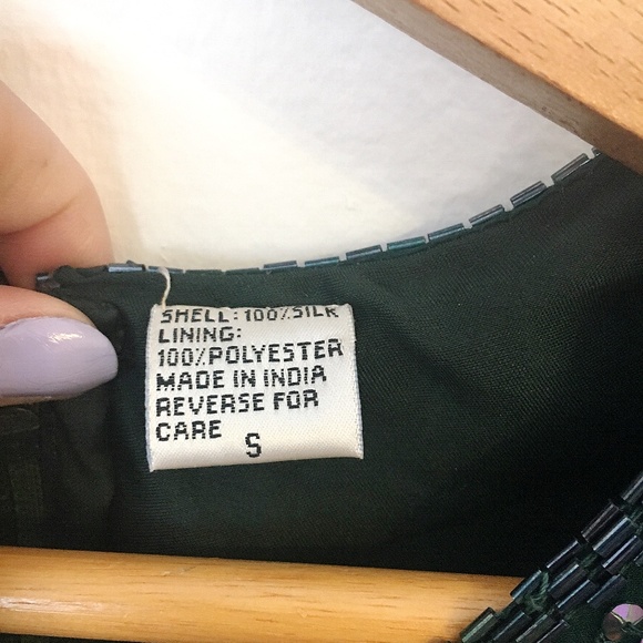 Vintage | 1980s Emerald 100% Silk Beaded Dress - Picture 5 of 6